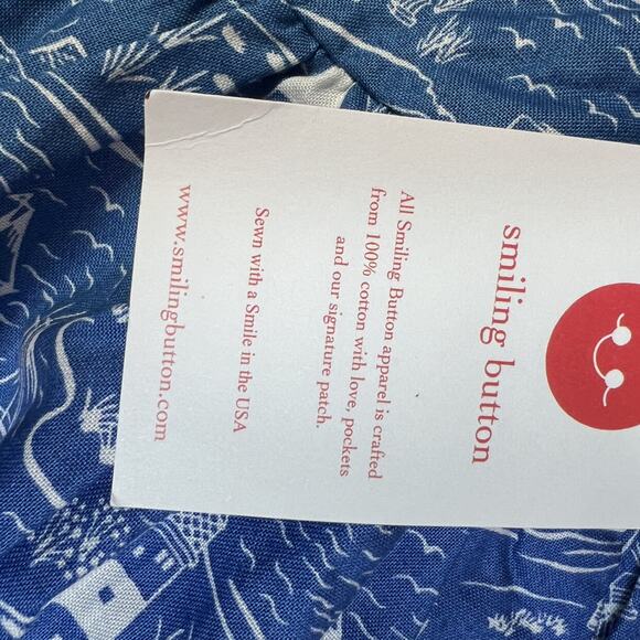 Smiling Button New Cotton By The Sea Winnie In Blue - Picture 3 of 6